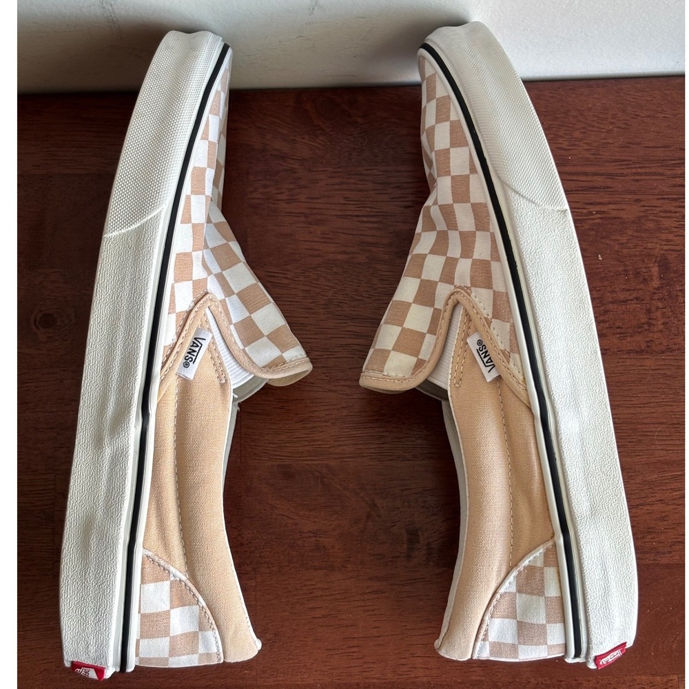 Vans Slip-On Checkerboard Sneakers in Beige and White - Picture 5 of 8